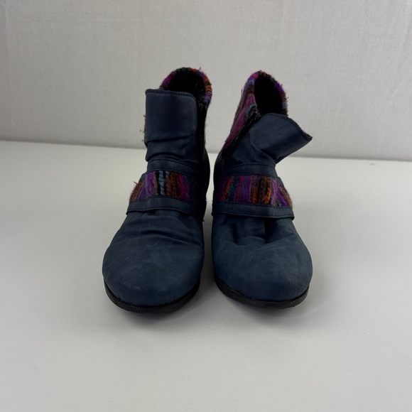 Rieker Women's Comfort Blue Leather Booties with Colourful Knit Accents - Picture 2 of 9